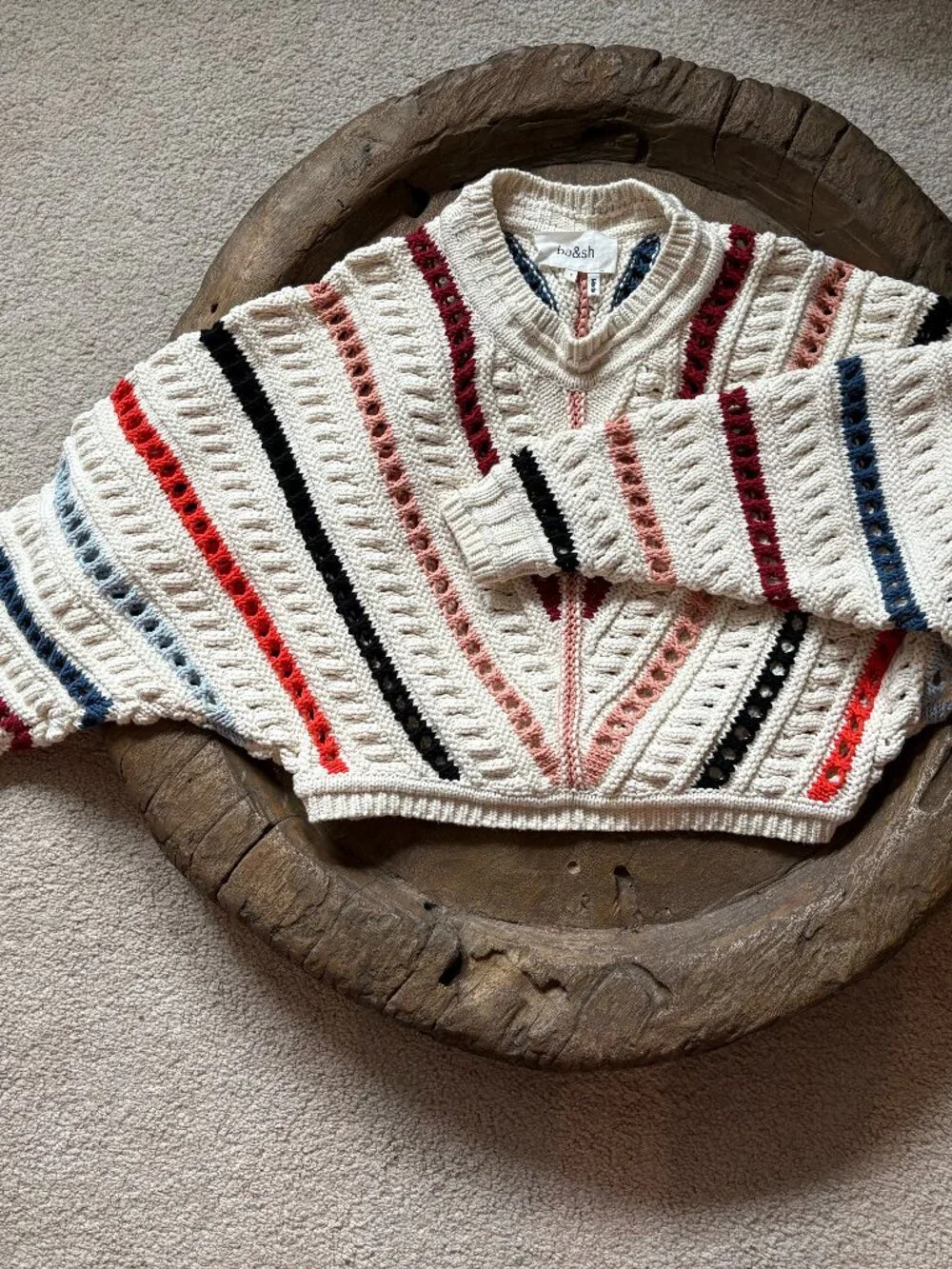 Ba&sh Gardy cropped chunky boho striped knit cotton women's sweater size small - Picture 1 of 6